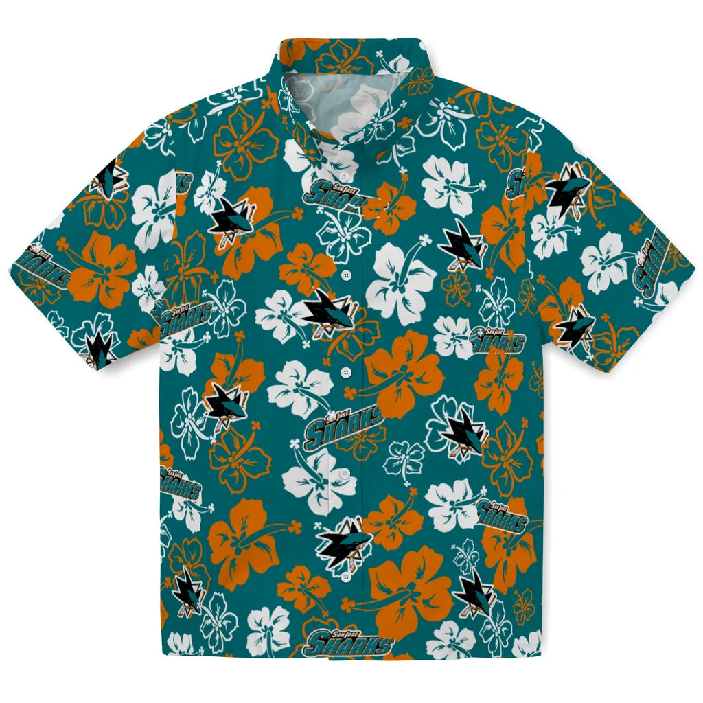 San Jose Sharks Hawaiian Shirt - Hibiscus Flower Design | Hula Hawaiian Shirts