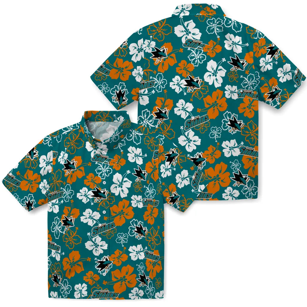 San Jose Sharks Hawaiian Shirt - Hibiscus Flower Design | Hula Hawaiian Shirts