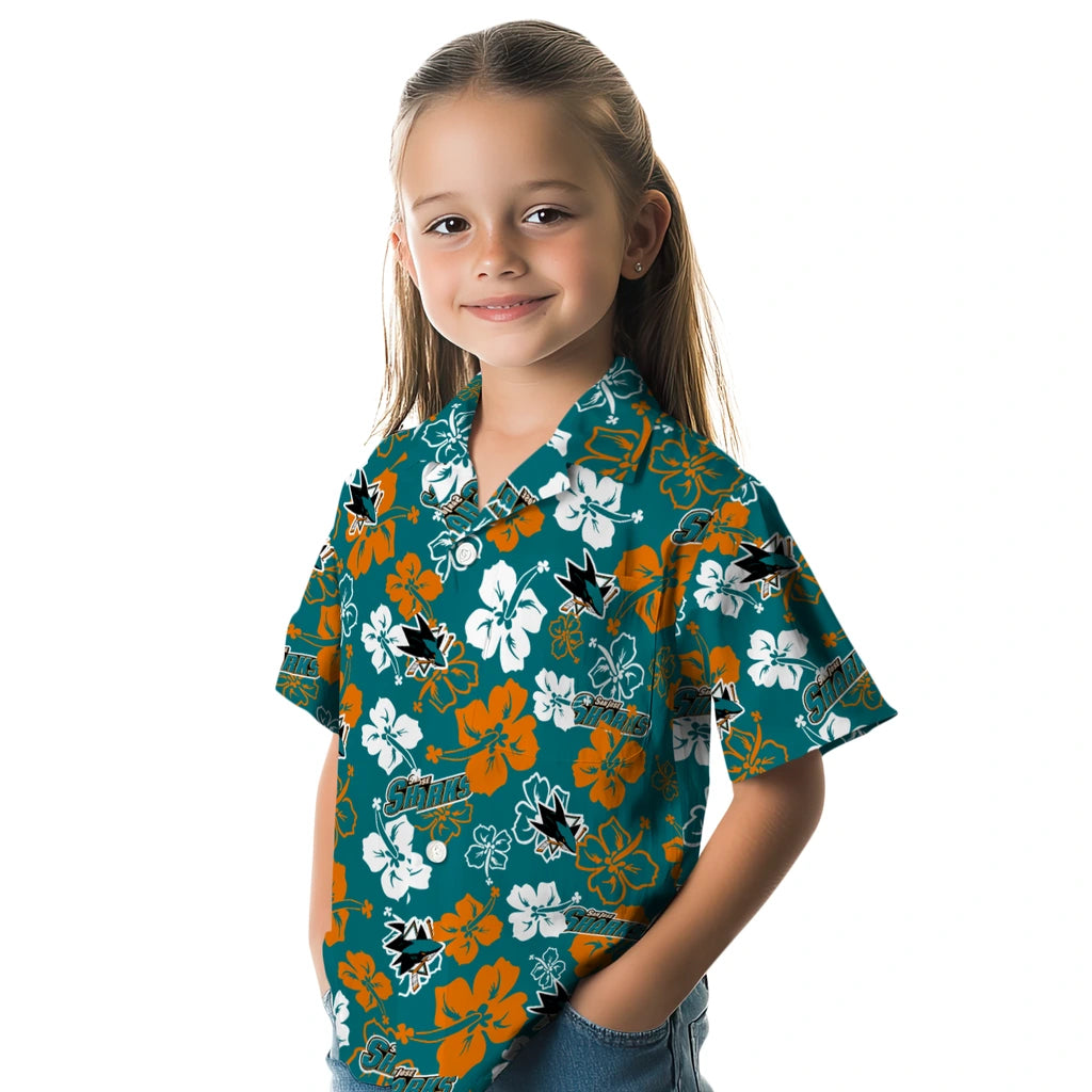San Jose Sharks Hawaiian Shirt - Hibiscus Flower Design | Hula Hawaiian Shirts