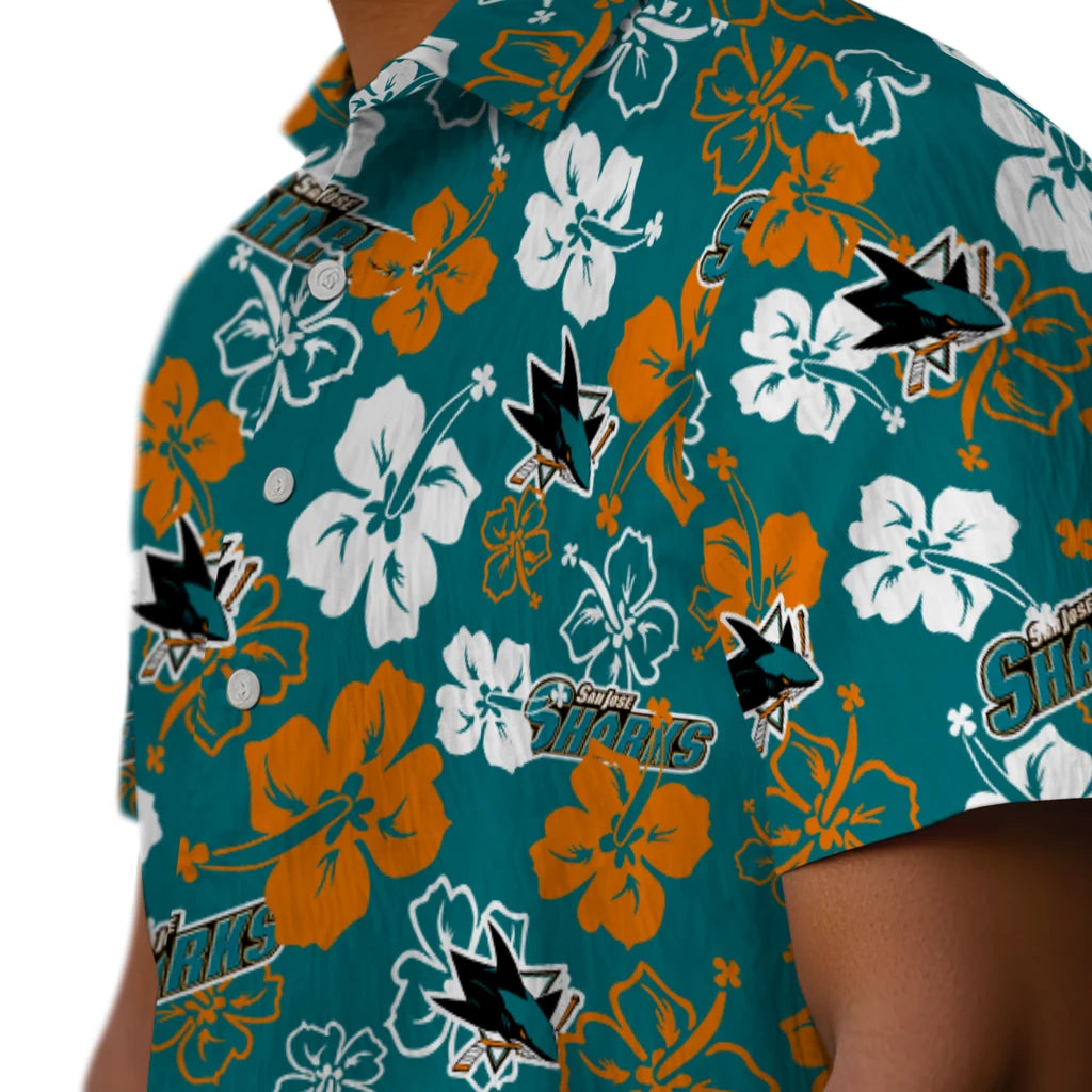 San Jose Sharks Hawaiian Shirt - Hibiscus Flower Design | Hula Hawaiian Shirts