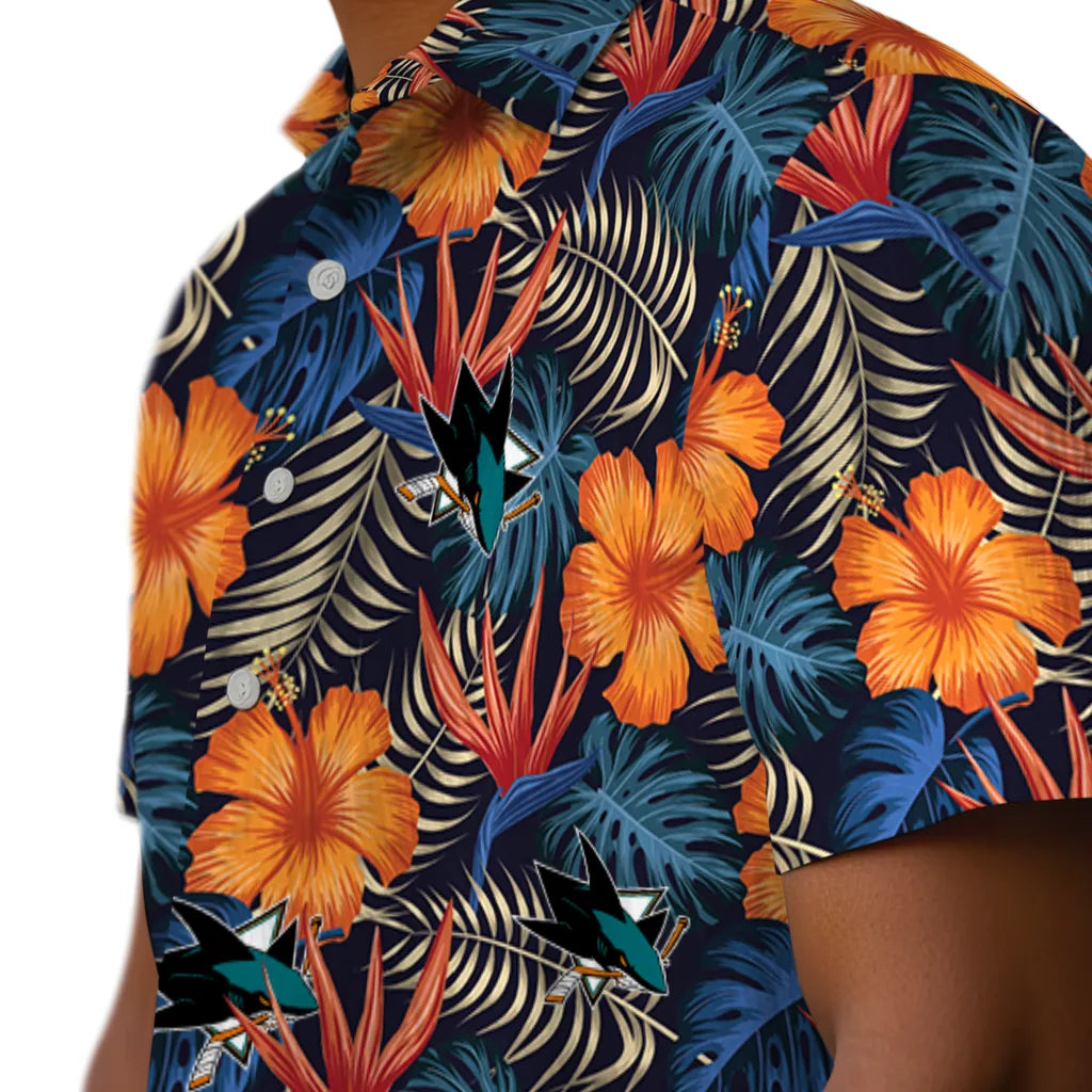 San Jose Sharks Hawaiian Shirt - Hibiscus Foliage | Hula Hawaiian Shirts