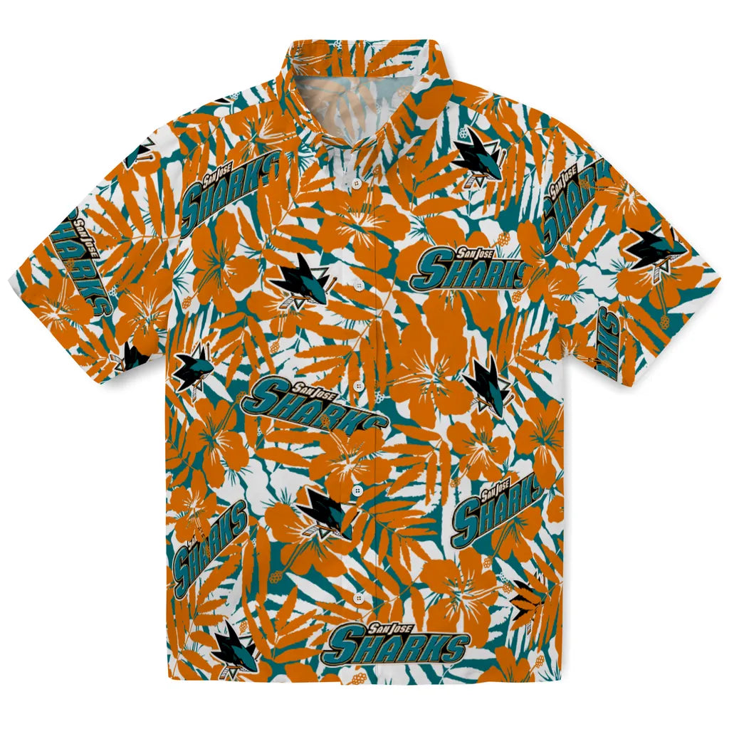 San Jose Sharks Hawaiian Shirt - Hibiscus Overlay | Hula Hawaiian Shirts