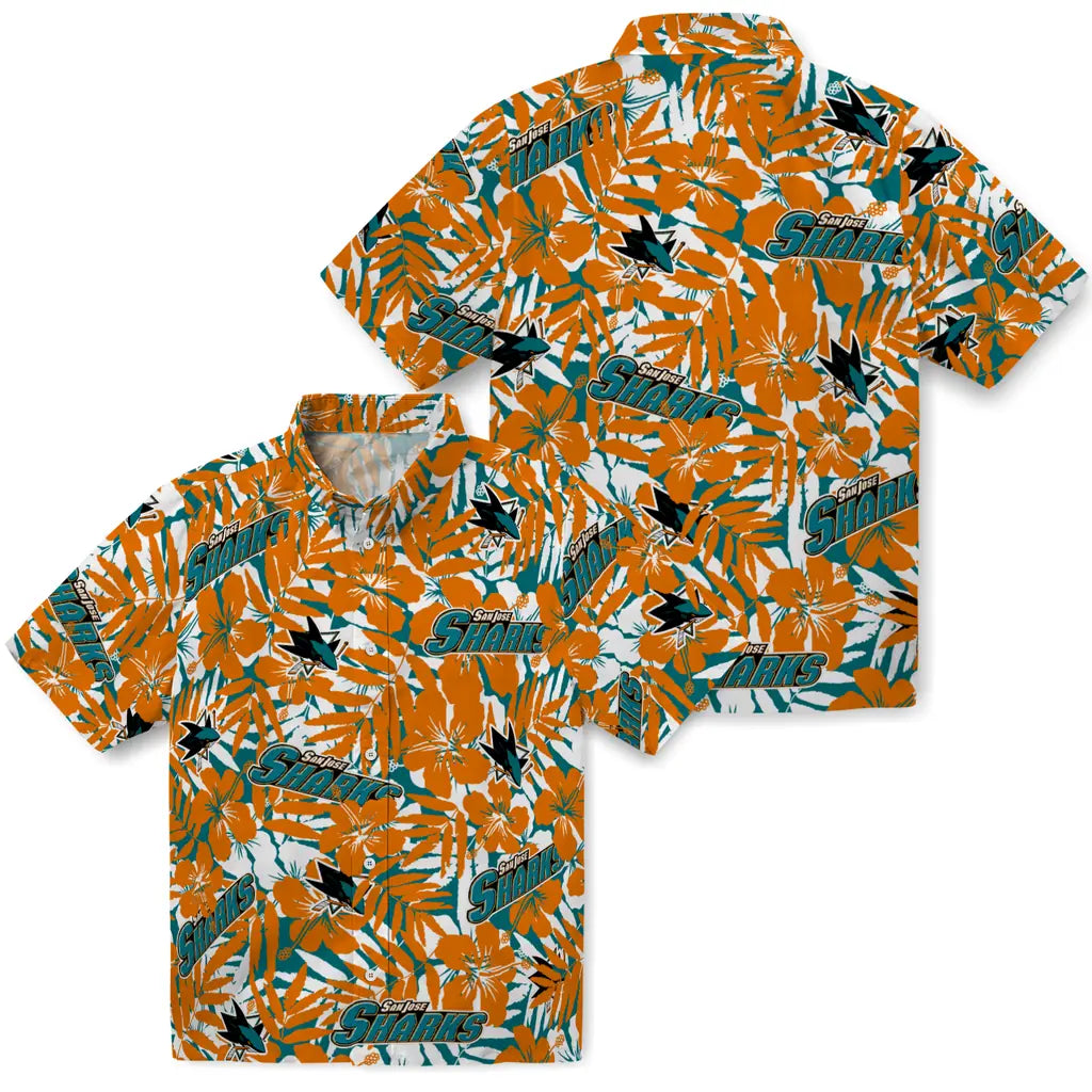 San Jose Sharks Hawaiian Shirt - Hibiscus Overlay | Hula Hawaiian Shirts