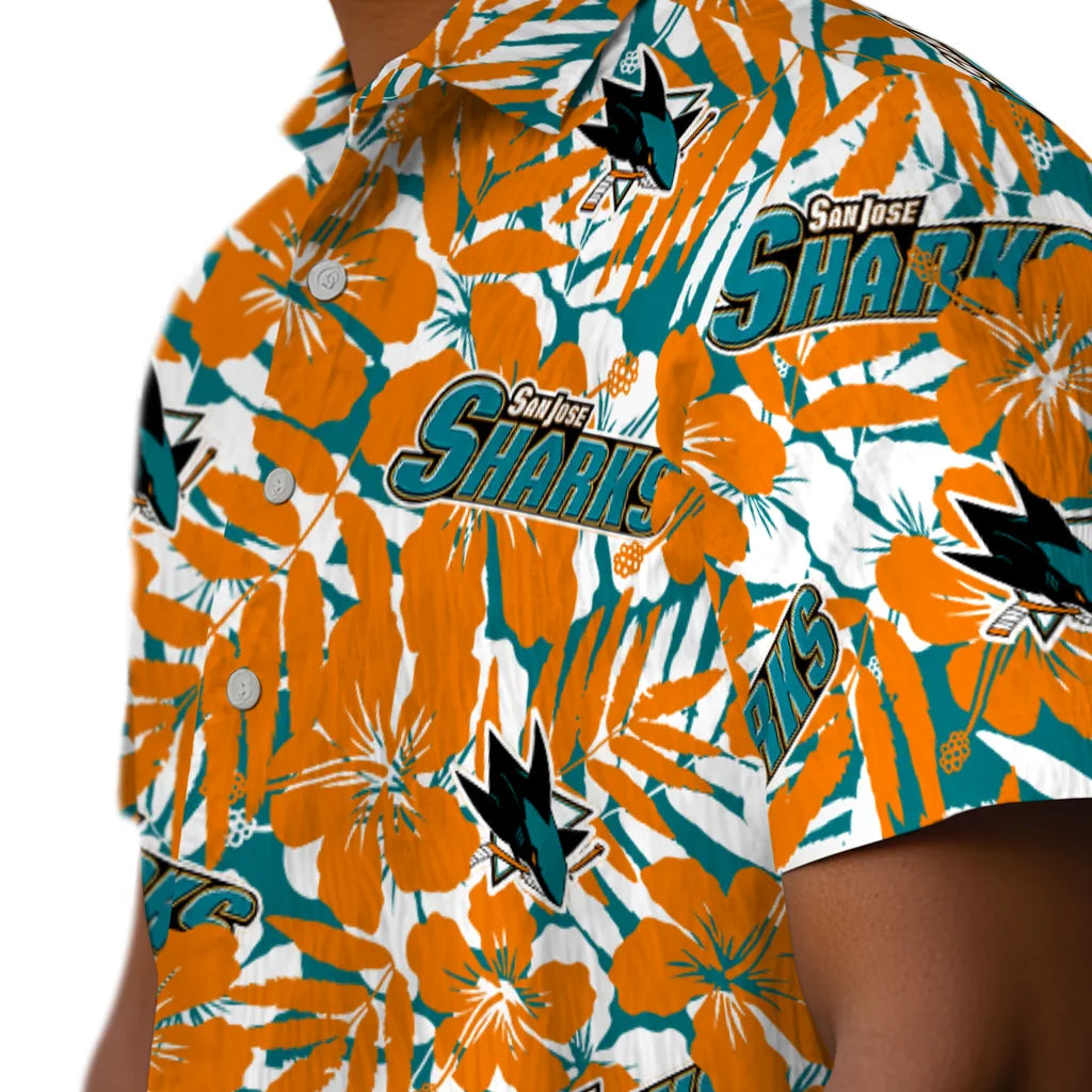 San Jose Sharks Hawaiian Shirt - Hibiscus Overlay | Hula Hawaiian Shirts
