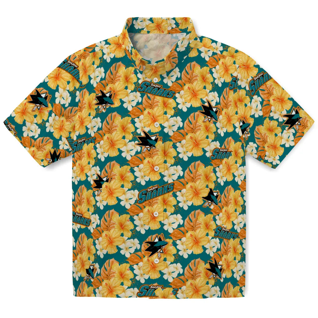 San Jose Sharks Hawaiian Shirt - Hibiscus Tropics | Hula Hawaiian Shirts