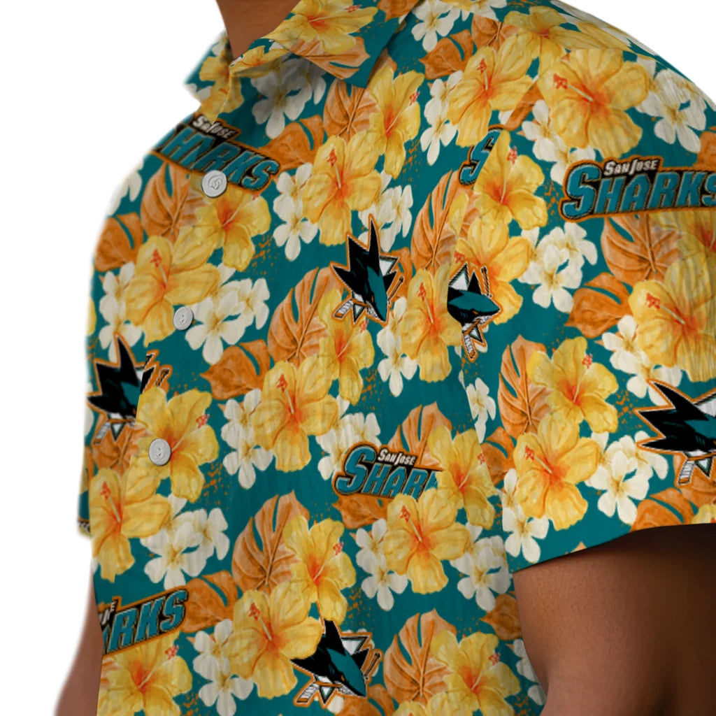 San Jose Sharks Hawaiian Shirt - Hibiscus Tropics | Hula Hawaiian Shirts