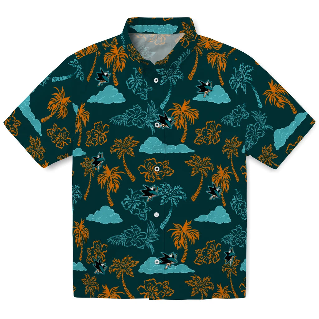 San Jose Sharks Hawaiian Shirt - Palm And Clouds | Hula Hawaiian Shirts