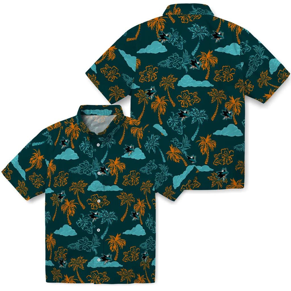 San Jose Sharks Hawaiian Shirt - Palm And Clouds | Hula Hawaiian Shirts