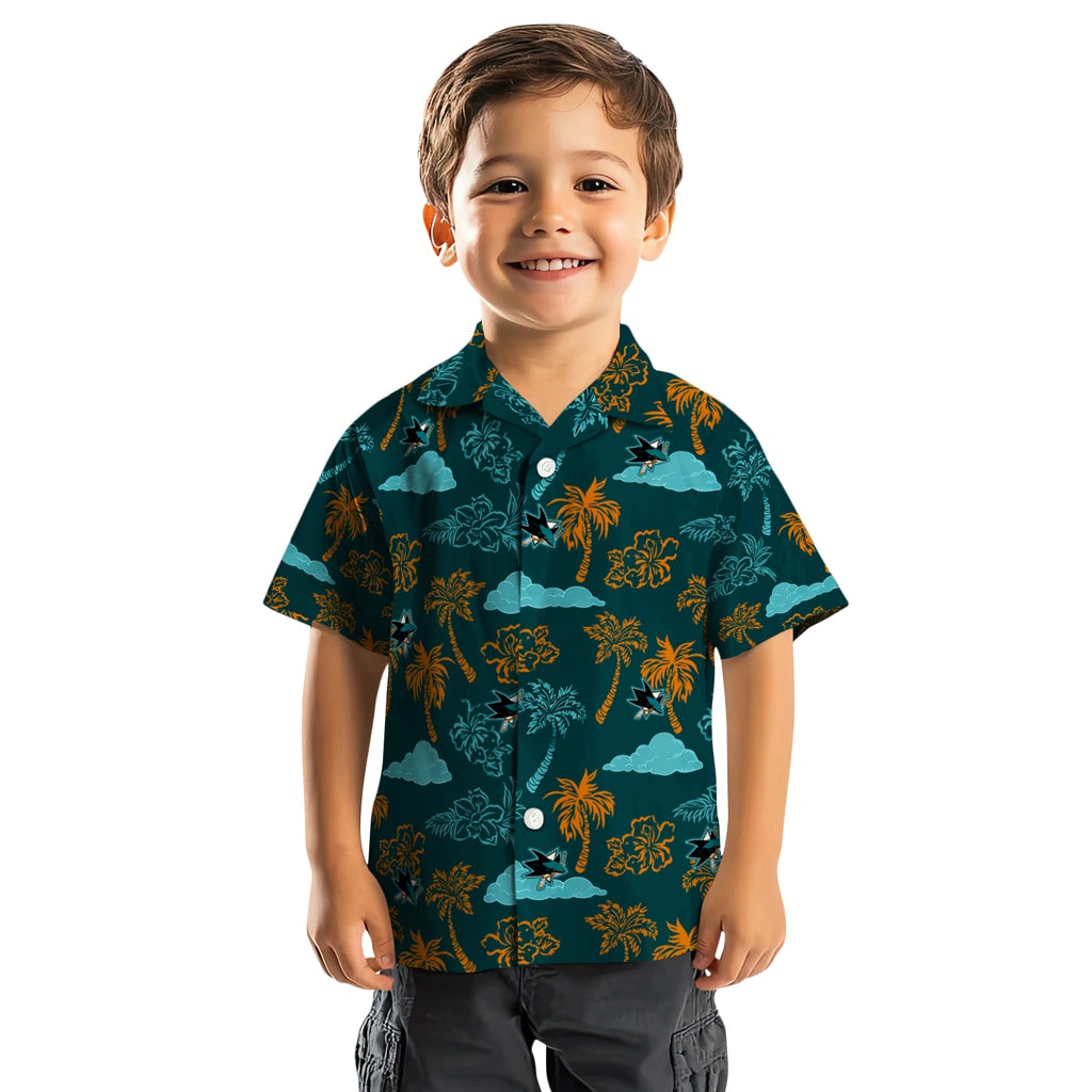 San Jose Sharks Hawaiian Shirt - Palm And Clouds | Hula Hawaiian Shirts