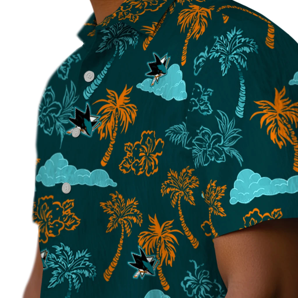 San Jose Sharks Hawaiian Shirt - Palm And Clouds | Hula Hawaiian Shirts