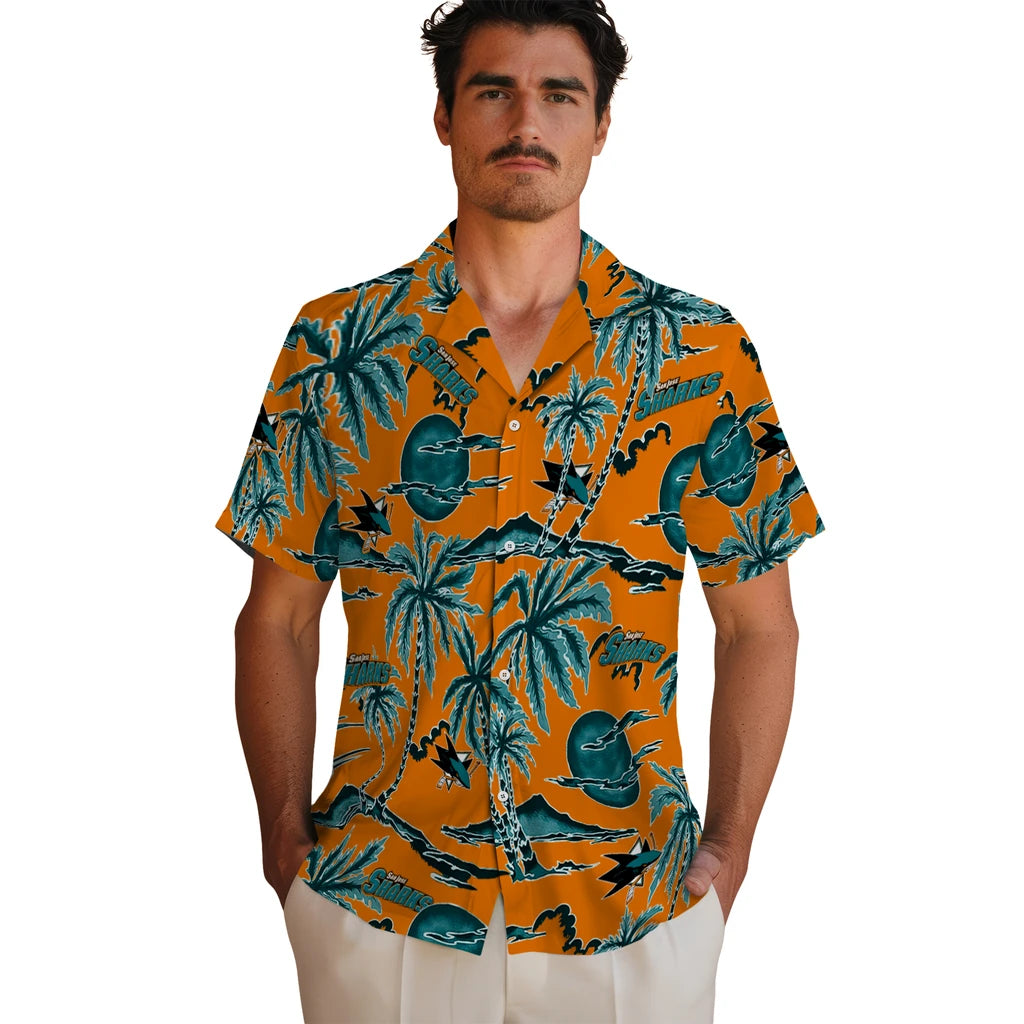 San Jose Sharks Hawaiian Shirt - Palm Sunset | Hula Hawaiian Shirts