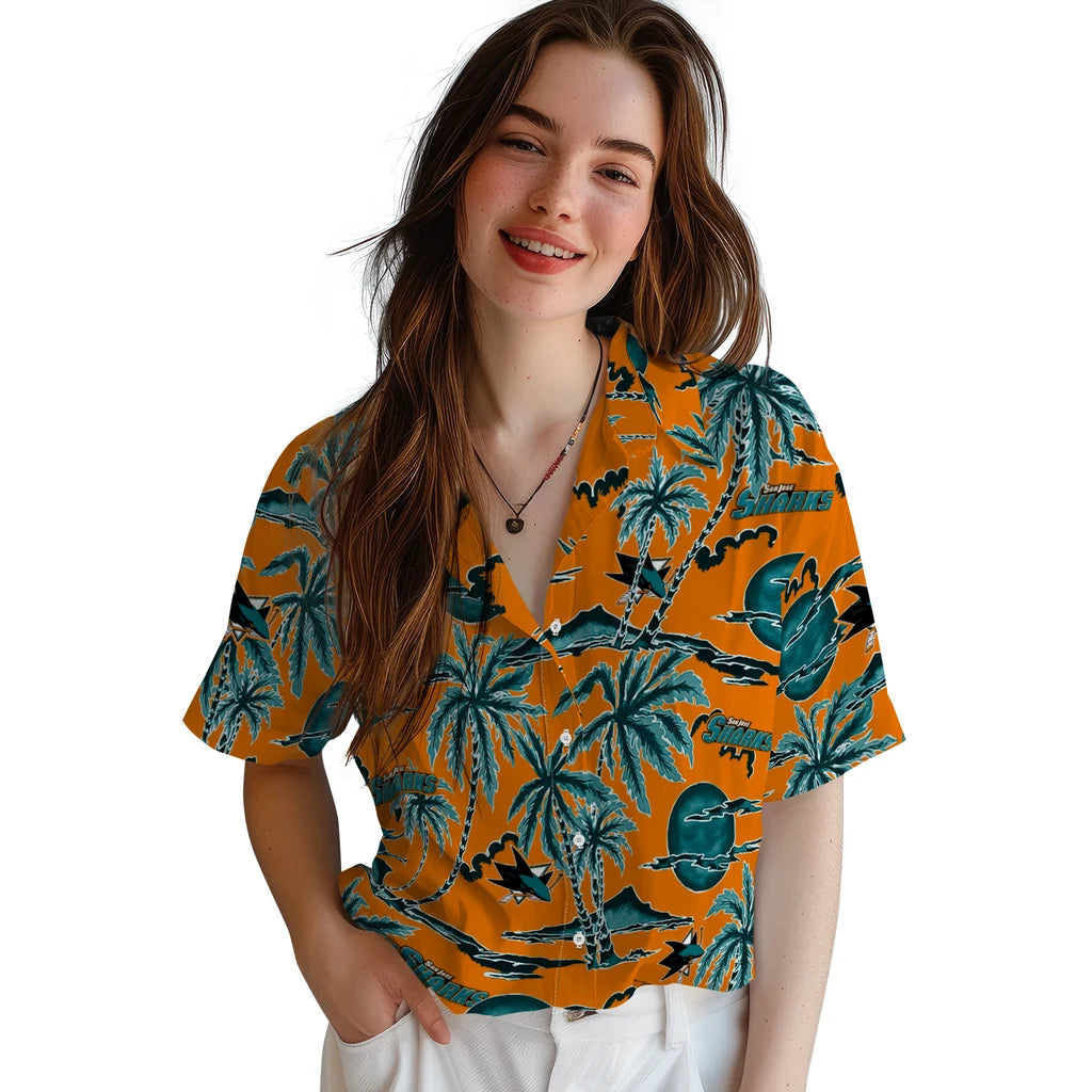 San Jose Sharks Hawaiian Shirt - Palm Sunset | Hula Hawaiian Shirts