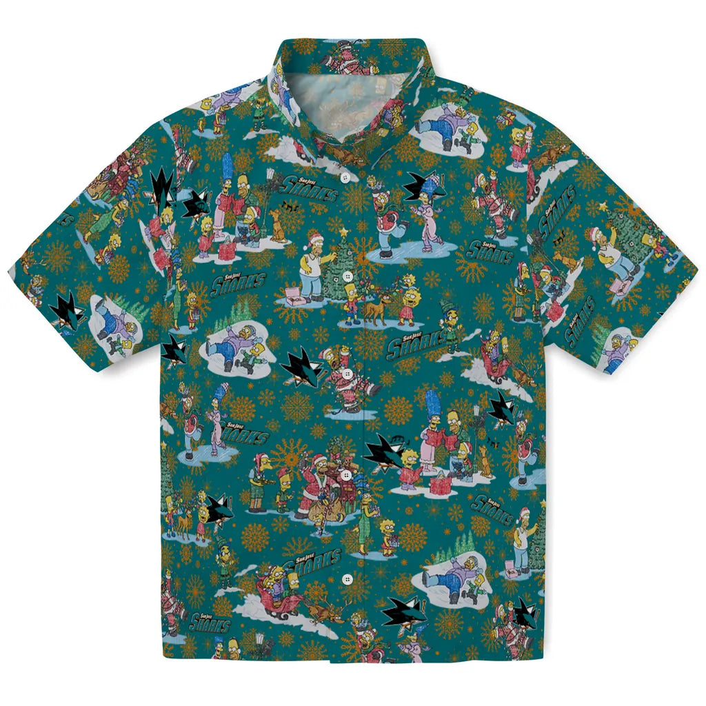San Jose Sharks Hawaiian Shirt - Simpsons Christmas | Hula Hawaiian Shirts