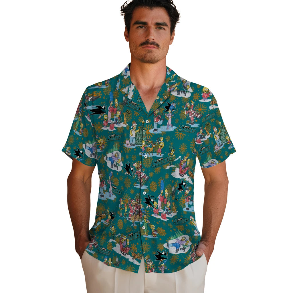 San Jose Sharks Hawaiian Shirt - Simpsons Christmas | Hula Hawaiian Shirts