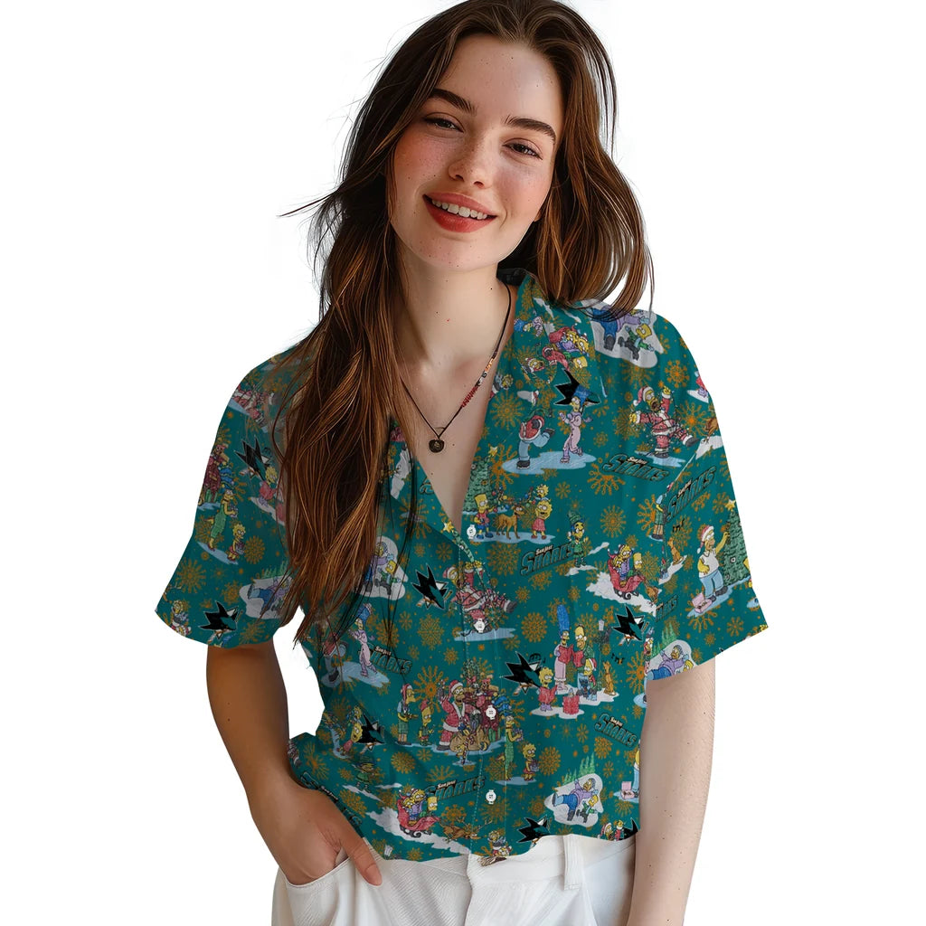 San Jose Sharks Hawaiian Shirt - Simpsons Christmas | Hula Hawaiian Shirts