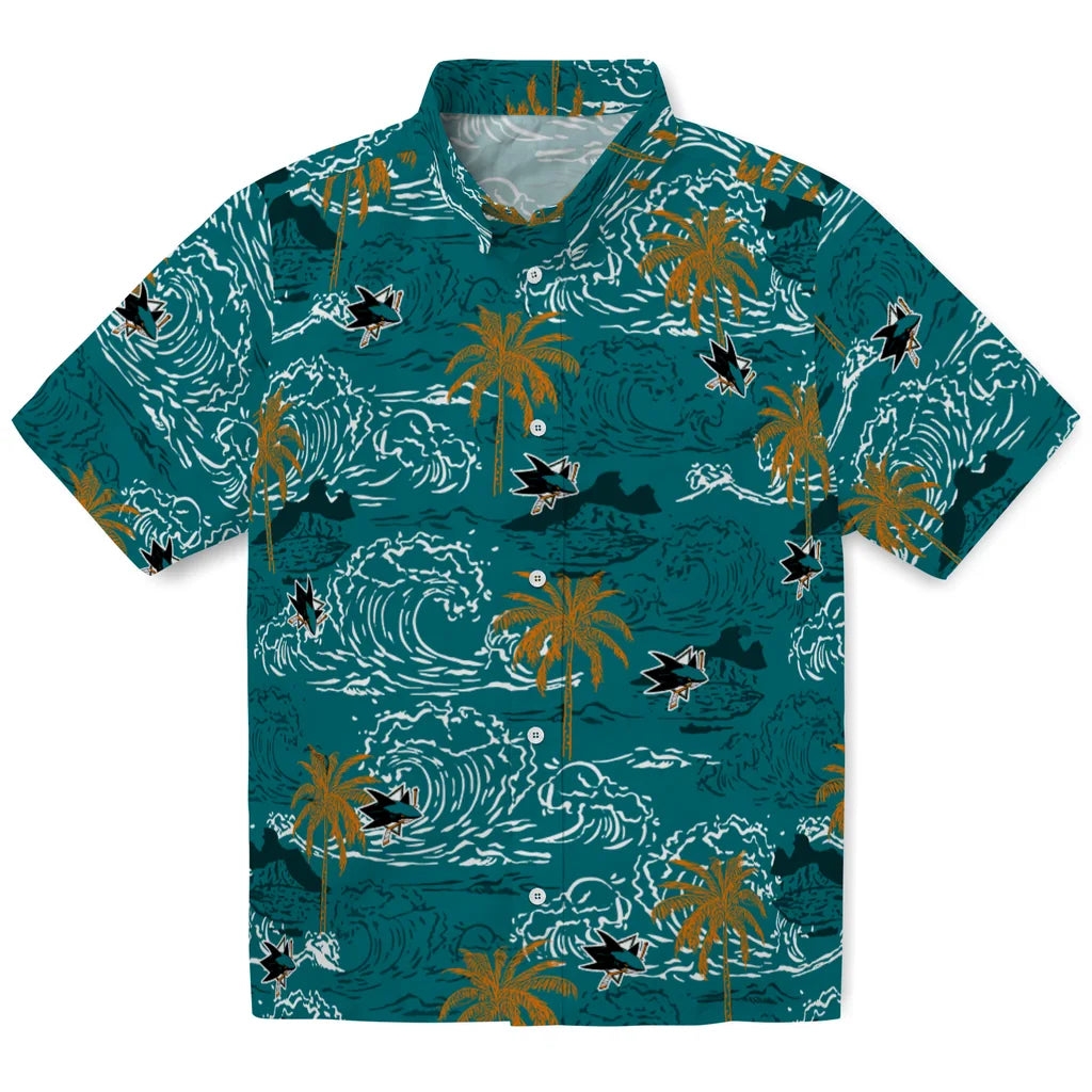 San Jose Sharks Hawaiian Shirt - Wave Palm | Hula Hawaiian Shirts
