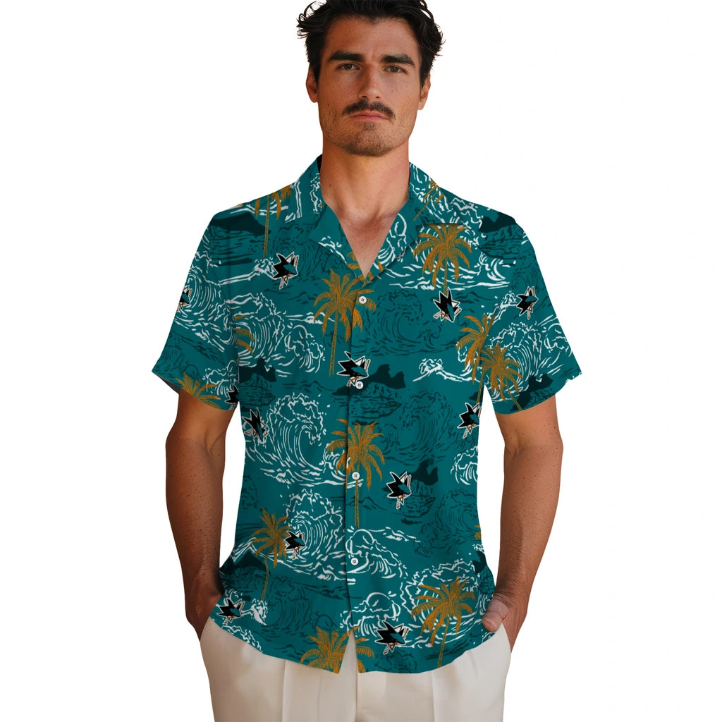 San Jose Sharks Hawaiian Shirt - Wave Palm | Hula Hawaiian Shirts