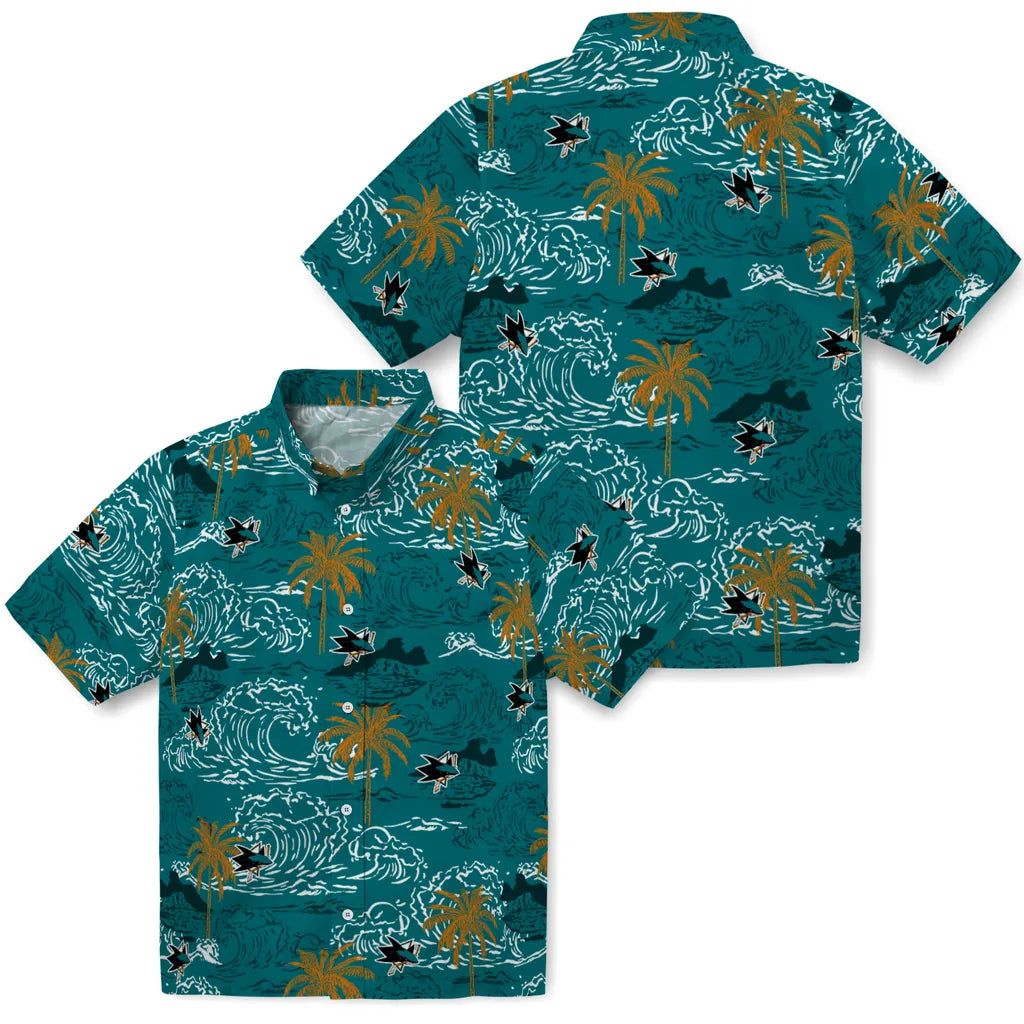 San Jose Sharks Hawaiian Shirt - Wave Palm | Hula Hawaiian Shirts