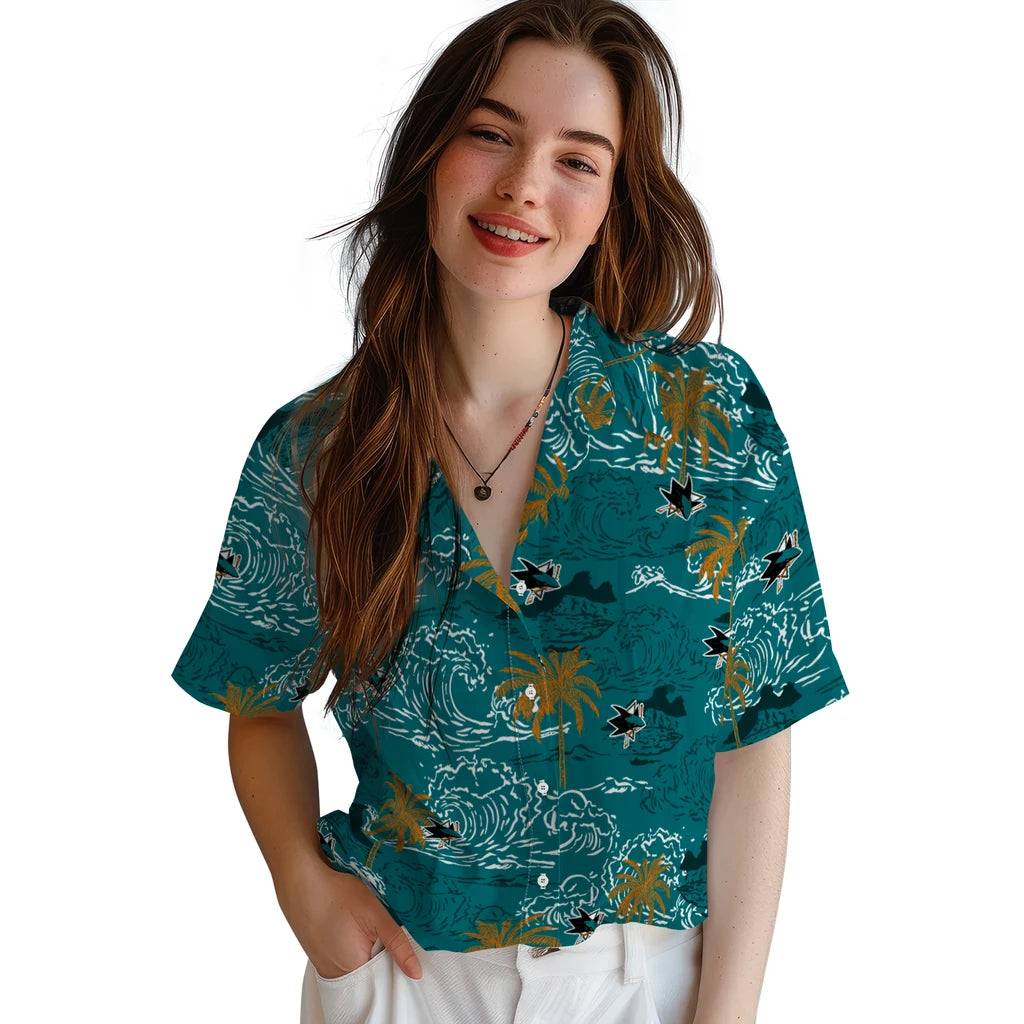 San Jose Sharks Hawaiian Shirt - Wave Palm | Hula Hawaiian Shirts