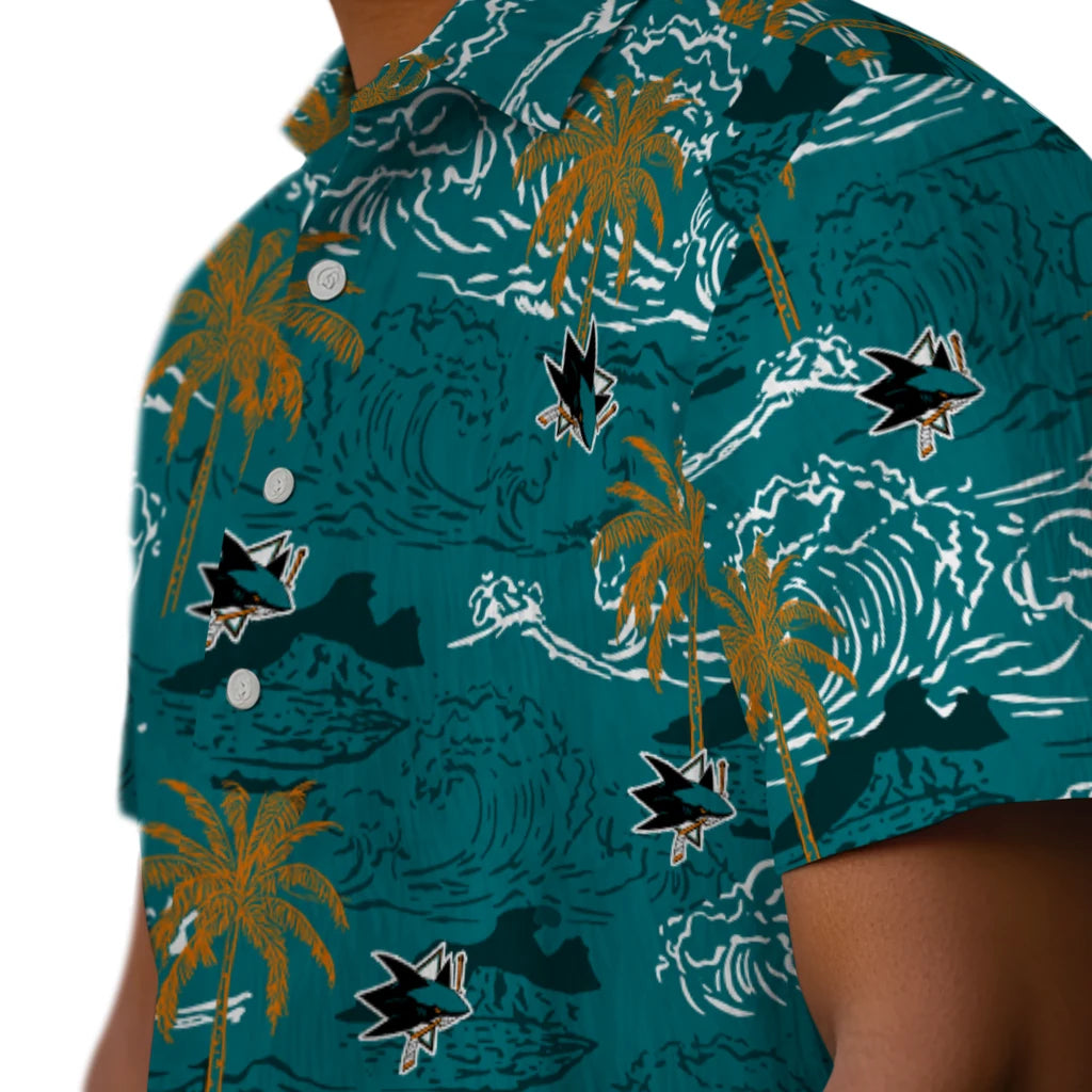 San Jose Sharks Hawaiian Shirt - Wave Palm | Hula Hawaiian Shirts
