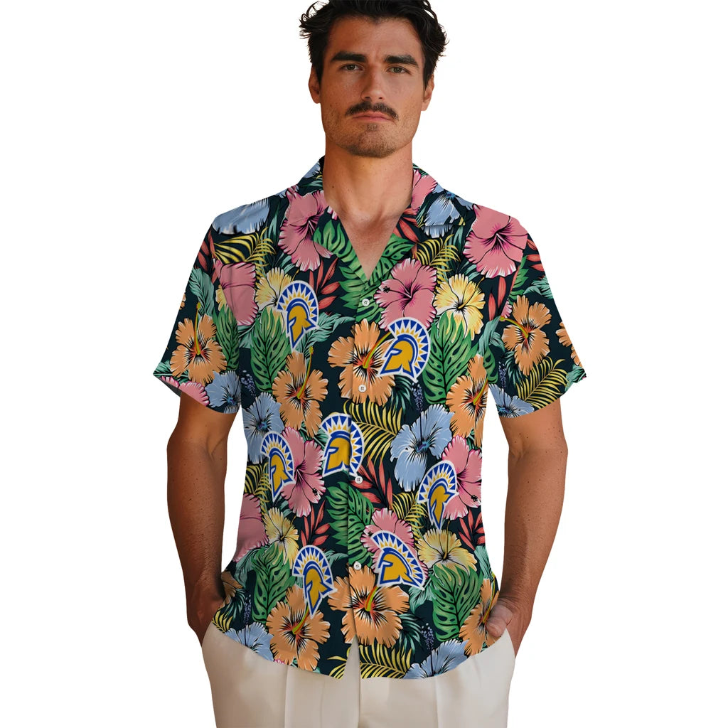 San Jose State Spartans Hawaiian Shirt - Brilliant Hibiscus Garden | Hula Hawaiian Shirts