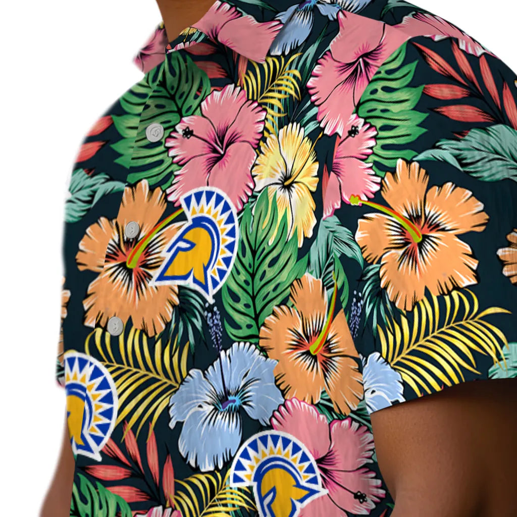 San Jose State Spartans Hawaiian Shirt - Brilliant Hibiscus Garden | Hula Hawaiian Shirts
