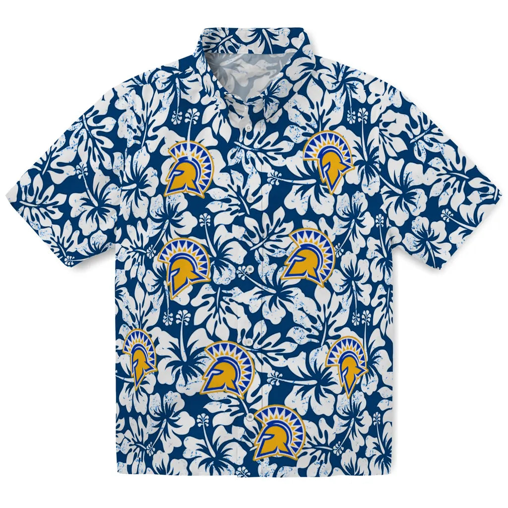 San Jose State Spartans Hawaiian Shirt - Hibiscus Motif | Hula Hawaiian Shirts