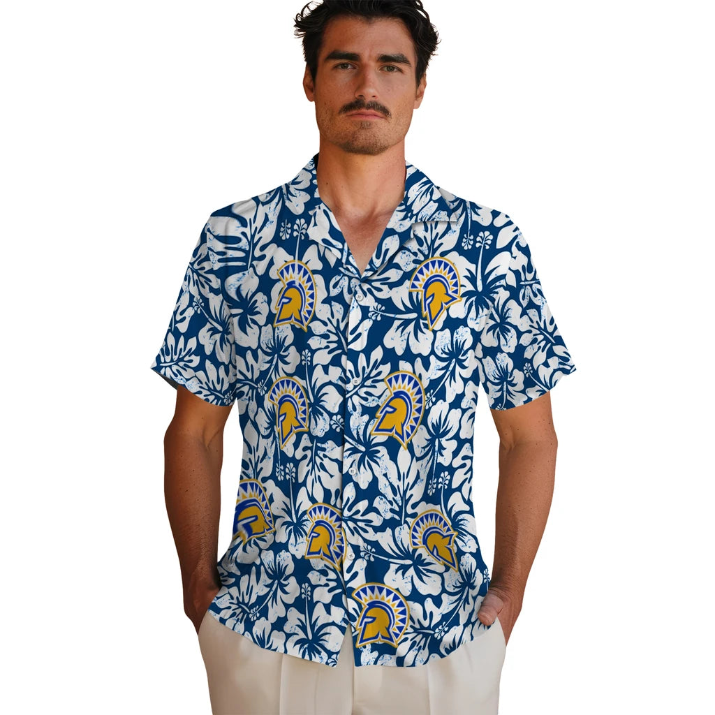 San Jose State Spartans Hawaiian Shirt - Hibiscus Motif | Hula Hawaiian Shirts