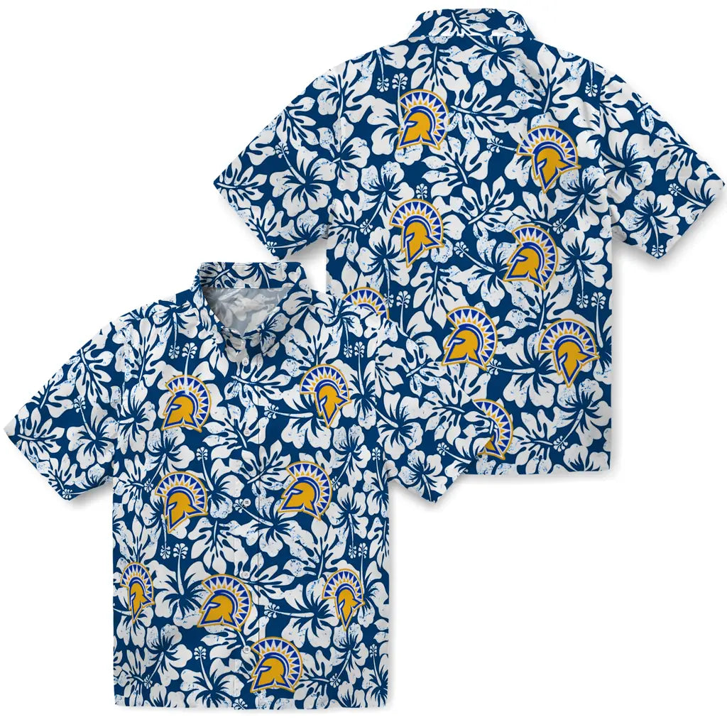 San Jose State Spartans Hawaiian Shirt - Hibiscus Motif | Hula Hawaiian Shirts