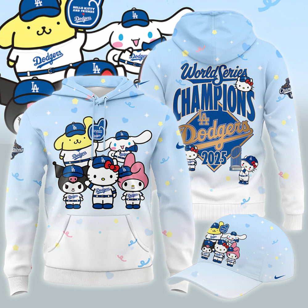 Hello Kitty x Los Angeles Dodgers 2025 World Series Champions Hoodie and Cap Set – Limited Edition MLB Collaboration - LeagueLockerGear
