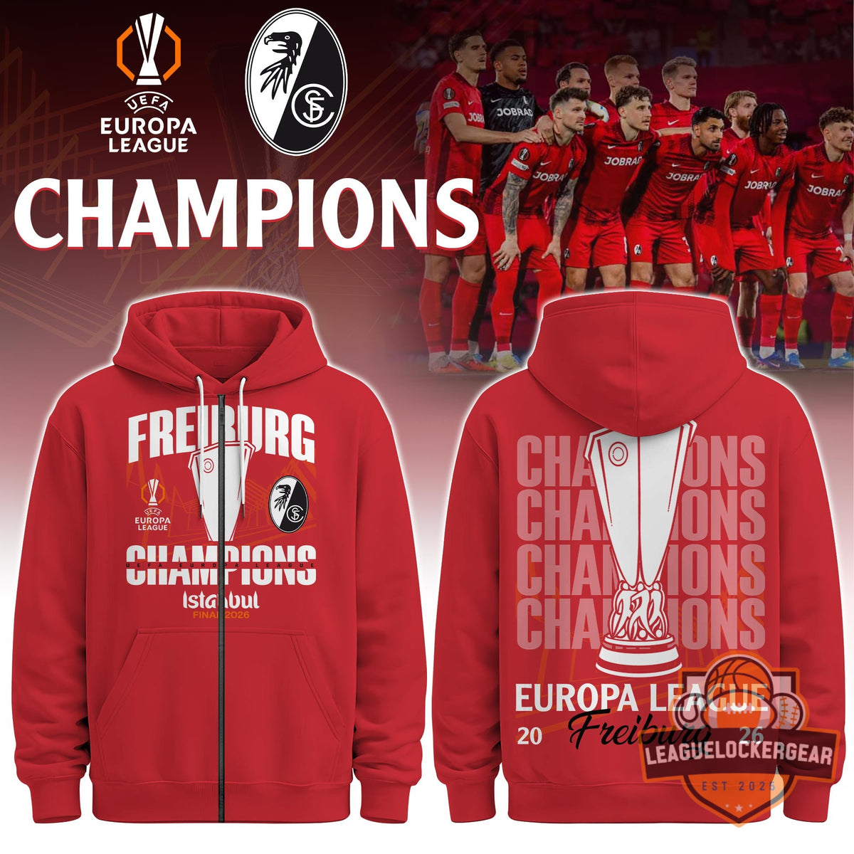 SC Freiburg UEFA Europa League Champions 2026 Zipper Hoodie - LeagueLockerGear