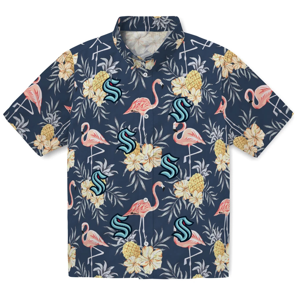 Seattle Kraken Hawaiian Shirt - Flamingo Hibiscus | Hula Hawaiian Shirts