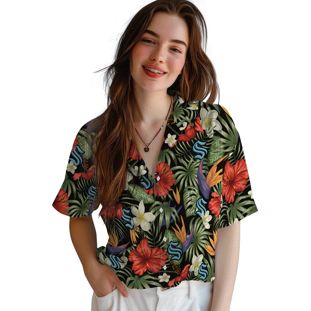 Seattle Kraken Hawaiian Shirt - Hawaii Floral Hibiscus | Hula Hawaiian Shirts