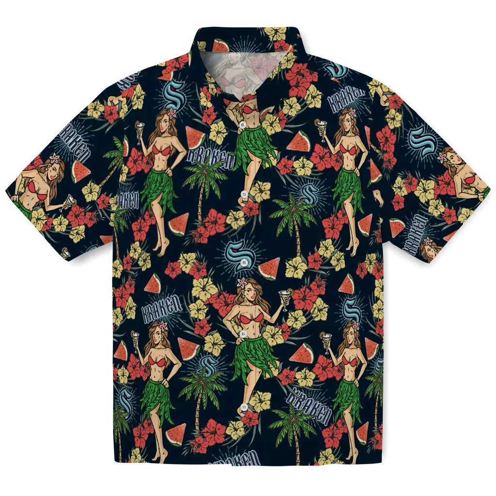 Seattle Kraken Hawaiian Shirt - Hawaiian Girls Design | Hula Hawaiian Shirts