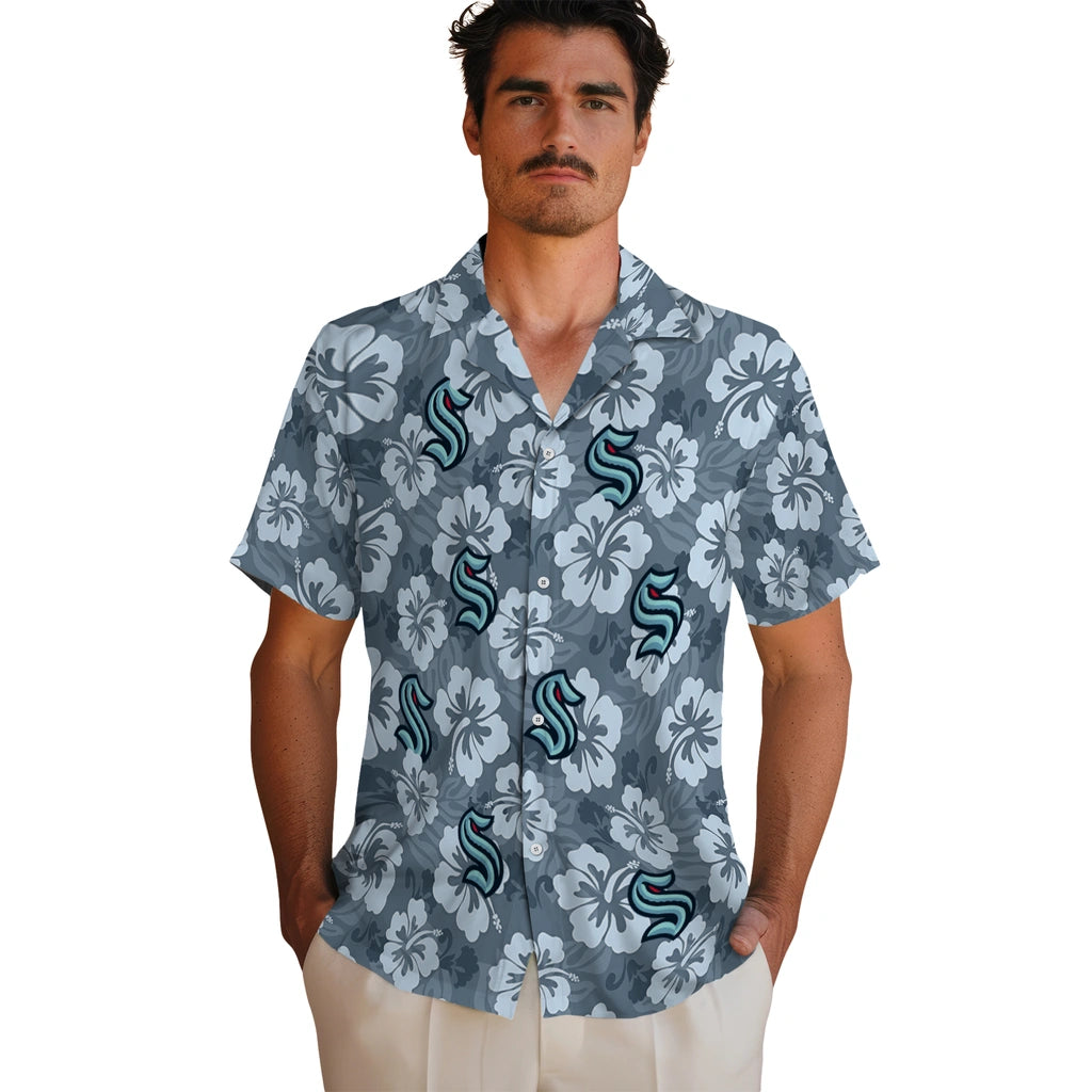 Seattle Kraken Hawaiian Shirt - Hibiscus Cluster | Hula Hawaiian Shirts