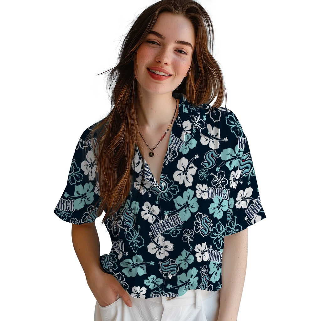 Seattle Kraken Hawaiian Shirt - Hibiscus Flower Design | Hula Hawaiian Shirts
