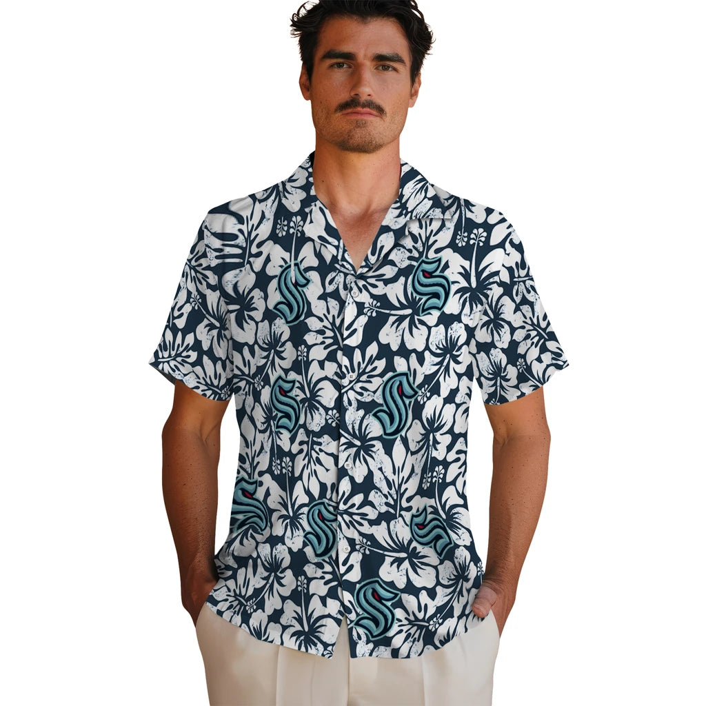 Seattle Kraken Hawaiian Shirt - Hibiscus Motif | Hula Hawaiian Shirts