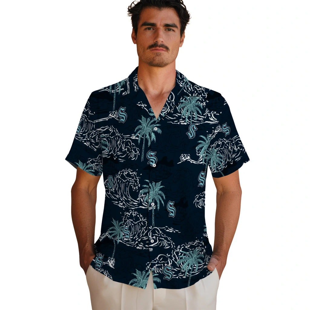 Seattle Kraken Hawaiian Shirt - Wave Palm | Hula Hawaiian Shirts