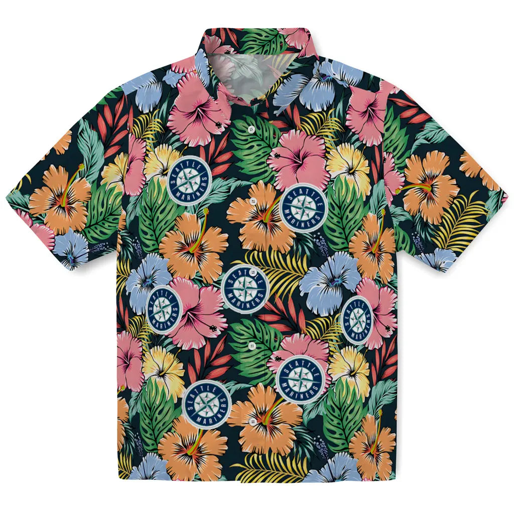Seattle Mariners Hawaiian Shirt - Brilliant Hibiscus Garden | Hula Hawaiian Shirts
