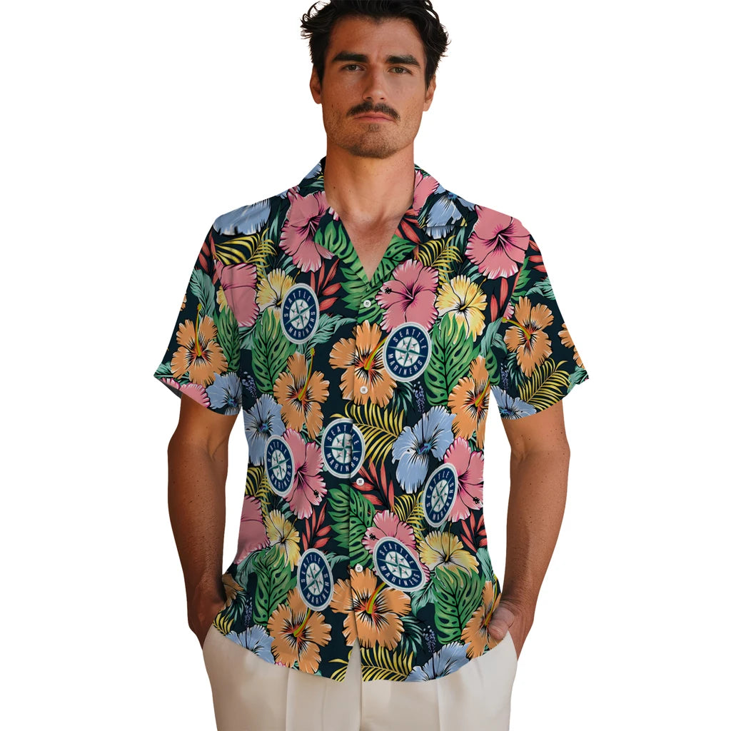 Seattle Mariners Hawaiian Shirt - Brilliant Hibiscus Garden | Hula Hawaiian Shirts