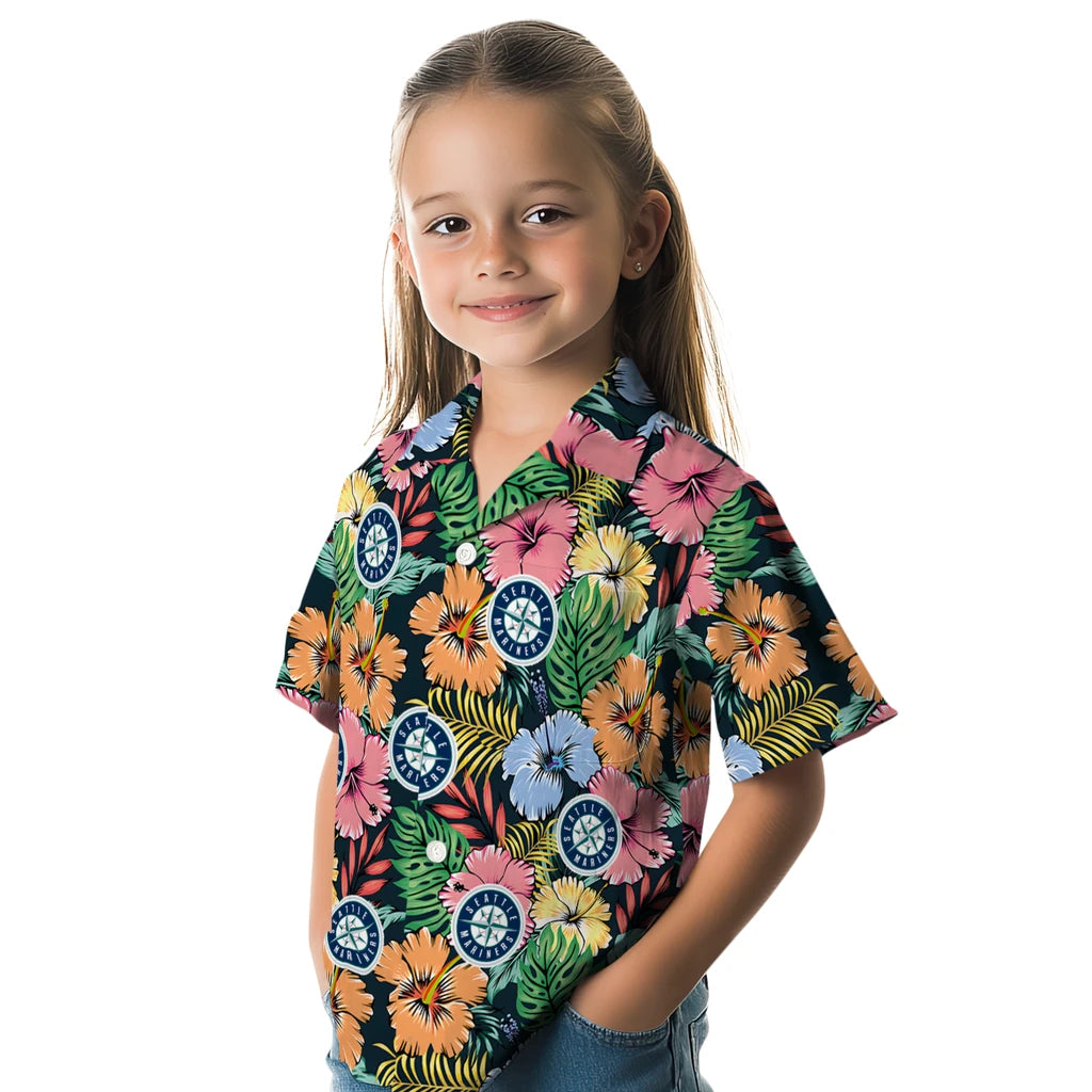 Seattle Mariners Hawaiian Shirt - Brilliant Hibiscus Garden | Hula Hawaiian Shirts