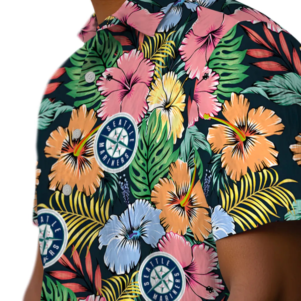 Seattle Mariners Hawaiian Shirt - Brilliant Hibiscus Garden | Hula Hawaiian Shirts