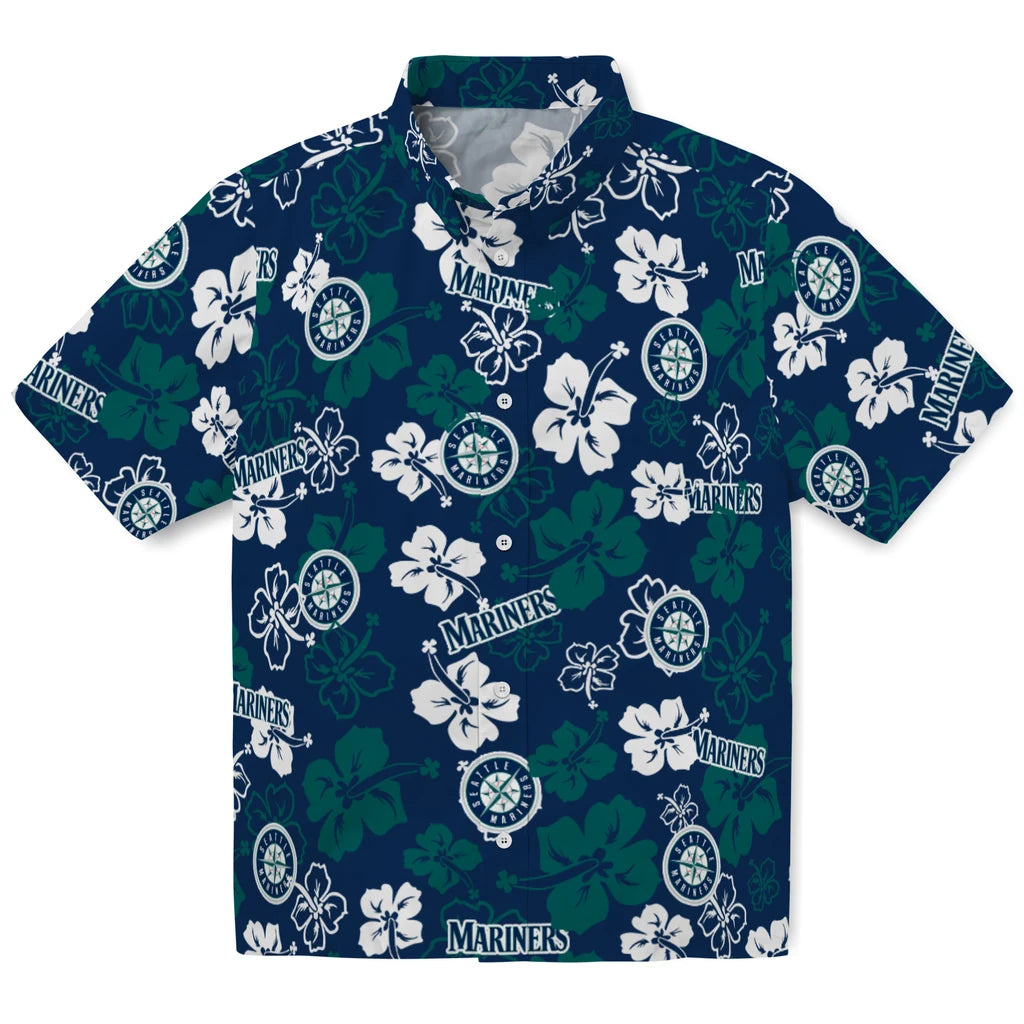 Seattle Mariners Hawaiian Shirt - Hibiscus Flower Design | Hula Hawaiian Shirts