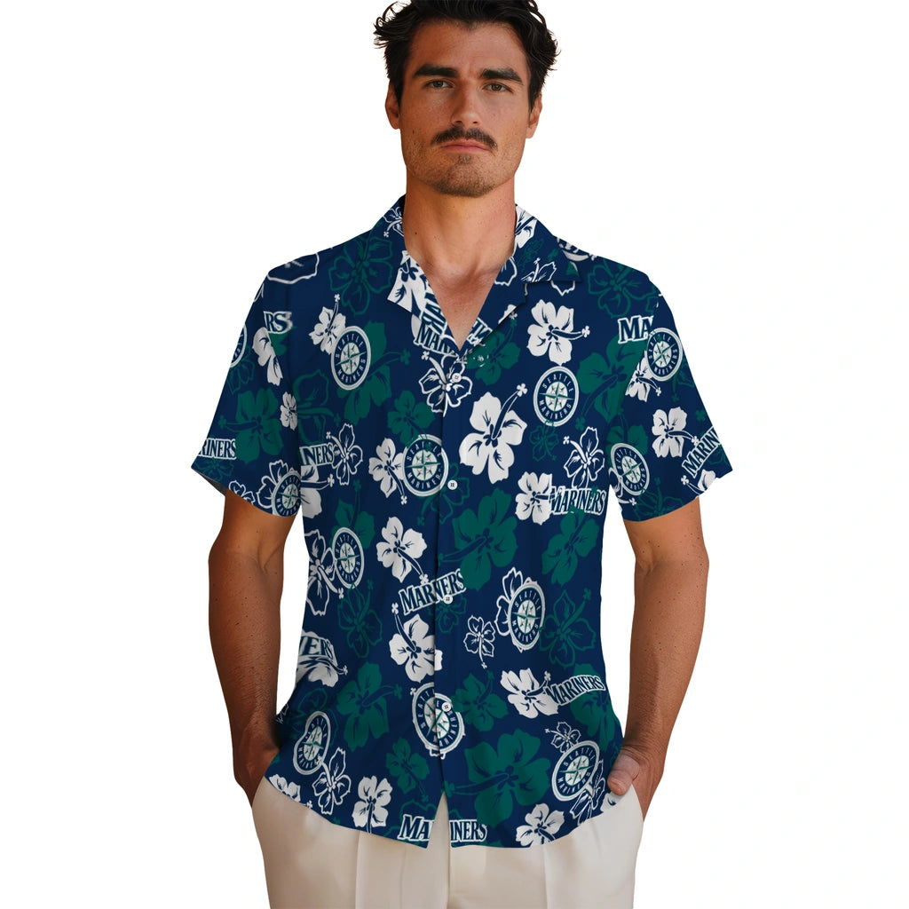Seattle Mariners Hawaiian Shirt - Hibiscus Flower Design | Hula Hawaiian Shirts