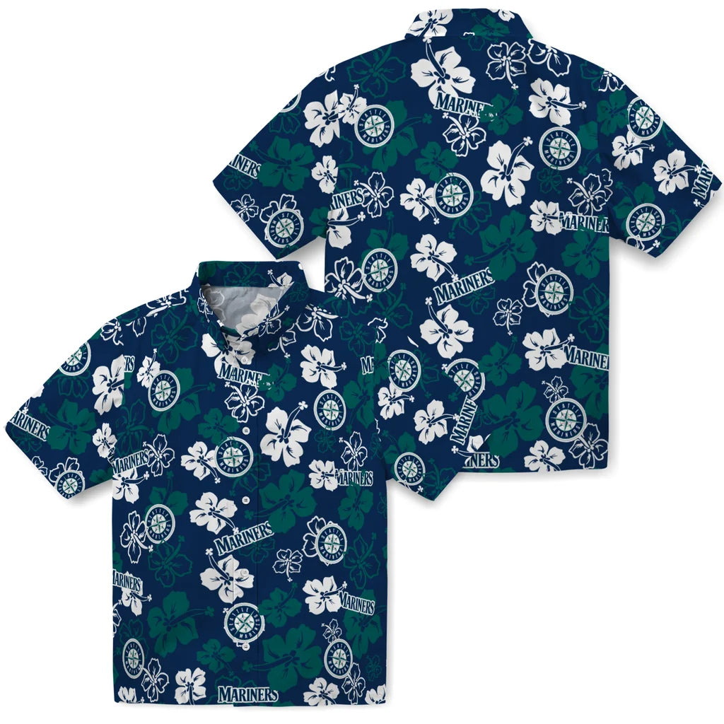 Seattle Mariners Hawaiian Shirt - Hibiscus Flower Design | Hula Hawaiian Shirts