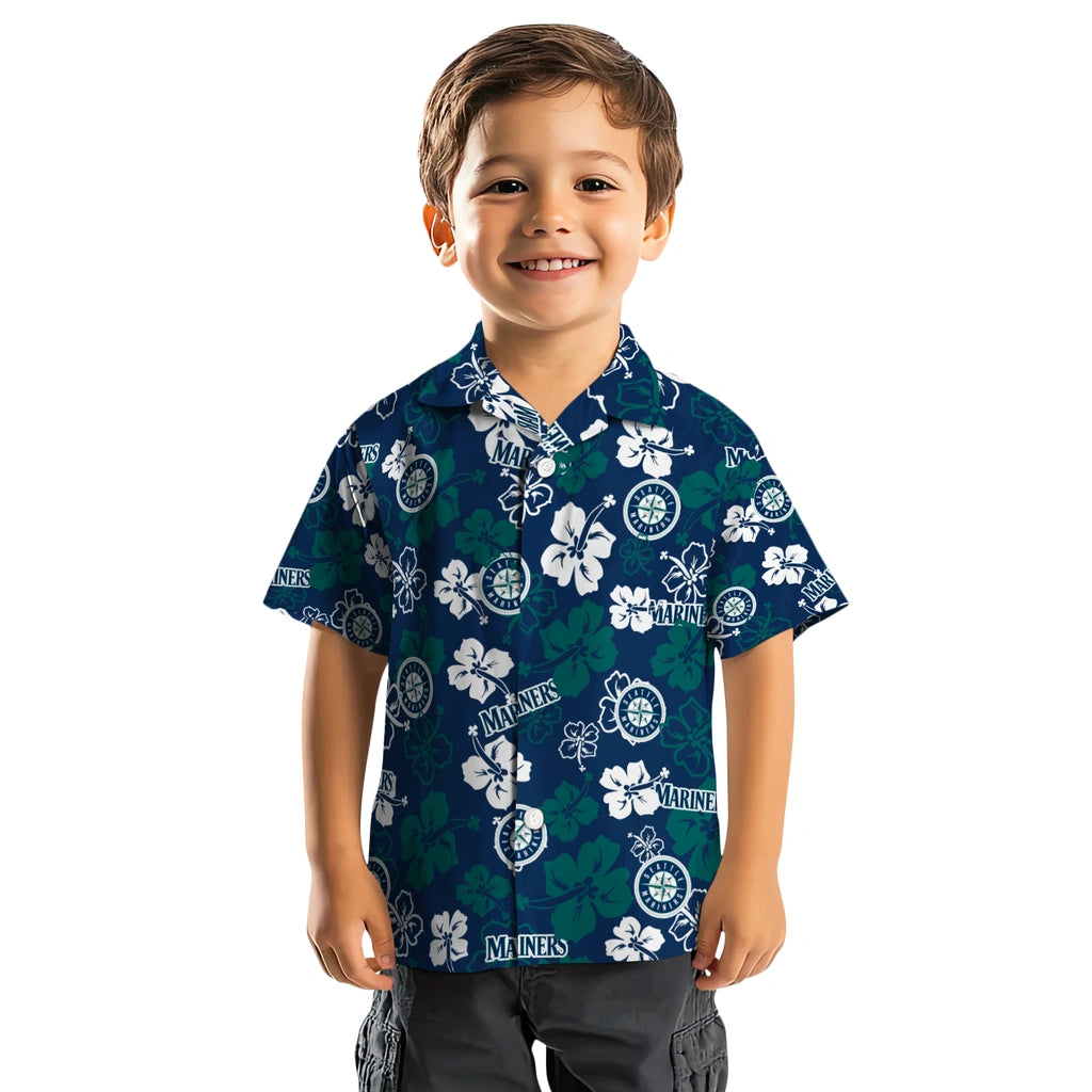 Seattle Mariners Hawaiian Shirt - Hibiscus Flower Design | Hula Hawaiian Shirts
