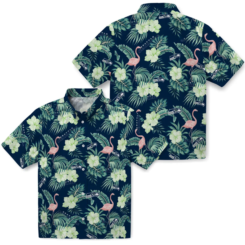 Seattle Seahawks Hawaiian Shirt - Flamingo and Hibiscus | Hula Hawaiian Shirts
