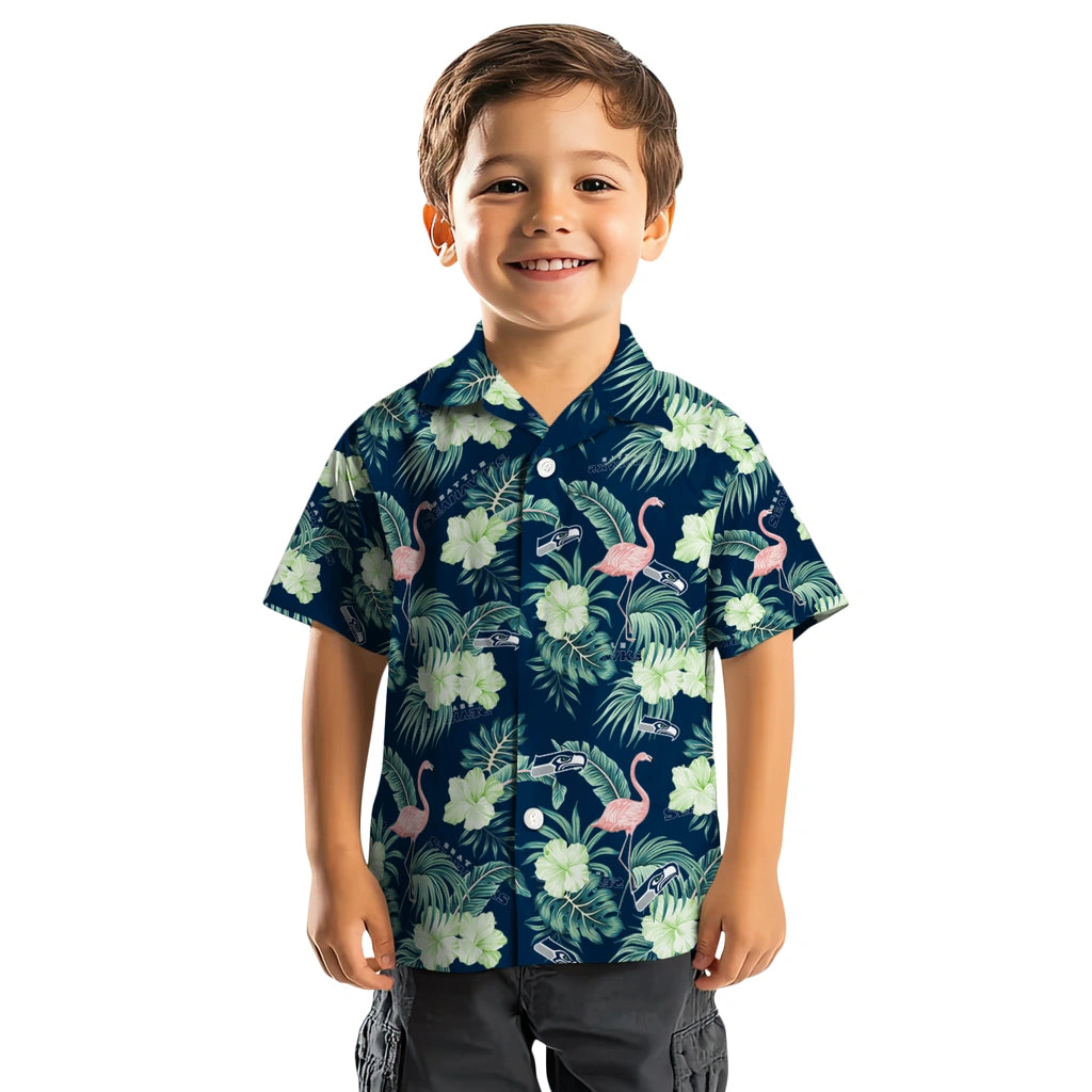 Seattle Seahawks Hawaiian Shirt - Flamingo and Hibiscus | Hula Hawaiian Shirts