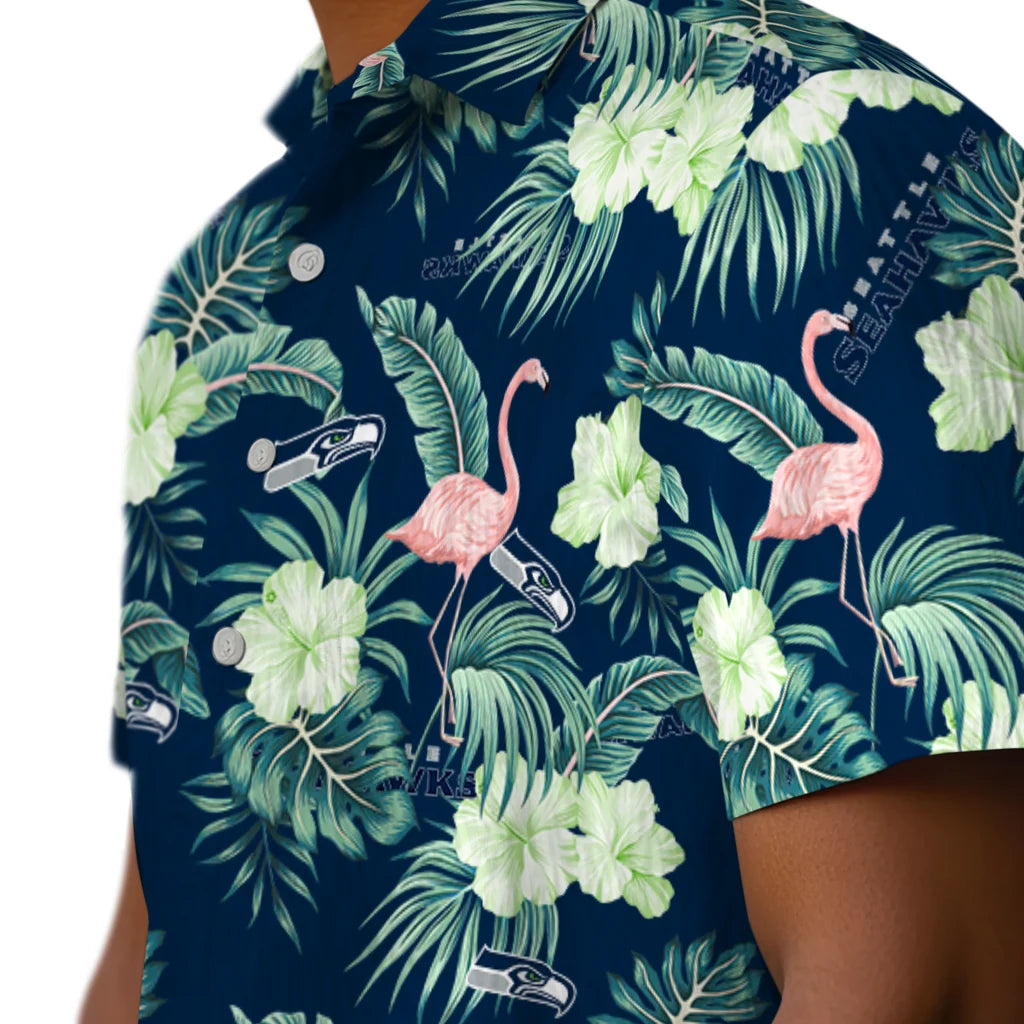 Seattle Seahawks Hawaiian Shirt - Flamingo and Hibiscus | Hula Hawaiian Shirts