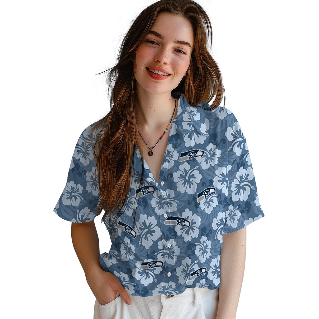 Seattle Seahawks Hawaiian Shirt - Hibiscus Cluster | Hula Hawaiian Shirts